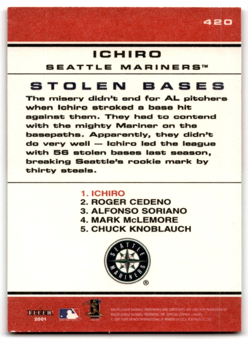 2001 Fleer Platinum Chart Toppers Ichiro Suzuki Seattle Mariners #420