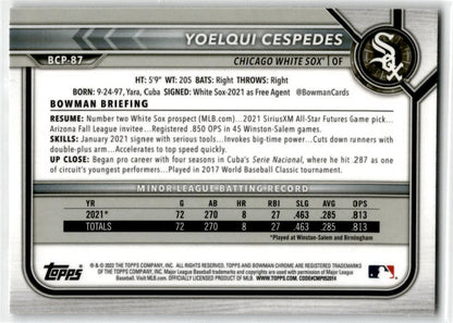 2022 Bowman Chrome Mojo Refractor. #BCP-87 Yoelqui Cespedes Chicago White Sox