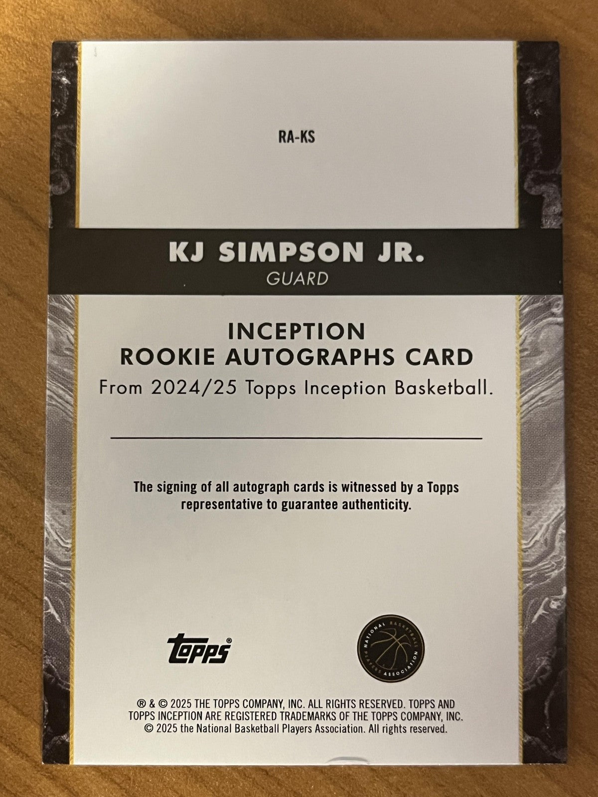 2024-25 Topps Inception RC Auto ##RA-KS KJ Simpson jr.