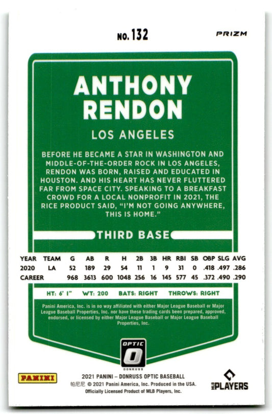 2021 Donruss Optic Lime Green Prizm Anthony Rendon Los Angeles Angels #132