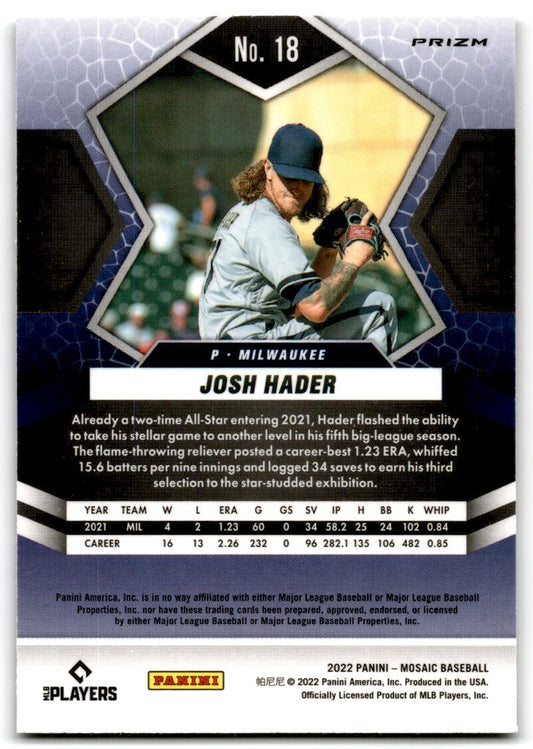2022 Panini Mosaic Pink Josh Hader Milwaukee Brewers #18