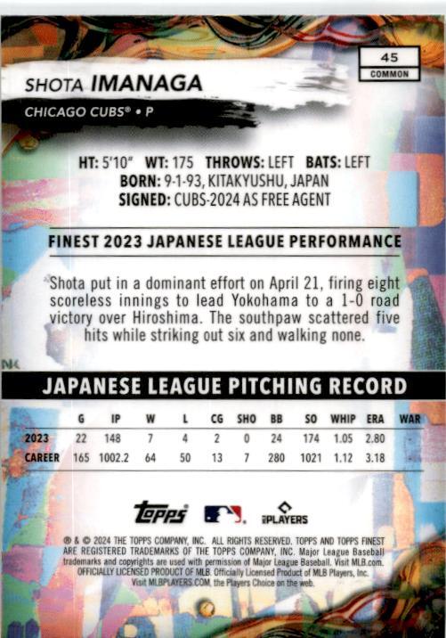2024 Finest #45 Shota Imanaga Rookie Chicago Cubs