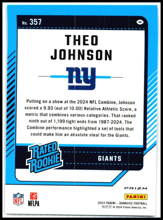 2024 Donruss Optic Rated Rookies Preview Red Wave #357 Theo Johnson Rookie