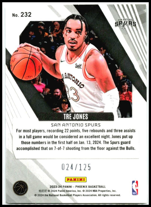 2023-24 Panini Phoenix Phoenix White Ice #232 Tre Jones #/125 San Antonio Spurs