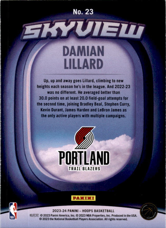 2023-24 Hoops Skyview #23 Damian Lillard Portland Trail Blazers