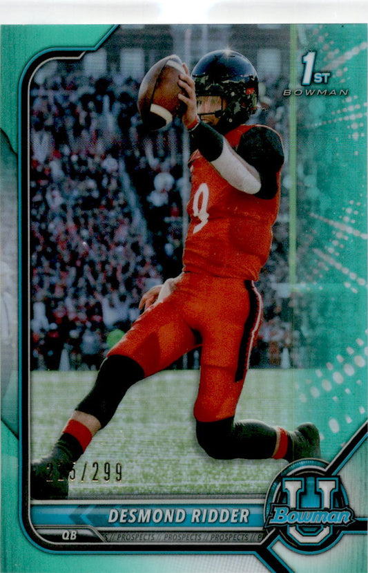 2022 Bowman University Aqua #49 Desmond Ridder 1st Bowman 215/299  Cin / Atl.