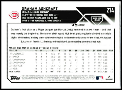 2023 Topps #214 Graham Ashcraft Cincinnati Reds