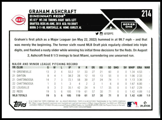 2023 Topps #214 Graham Ashcraft Cincinnati Reds