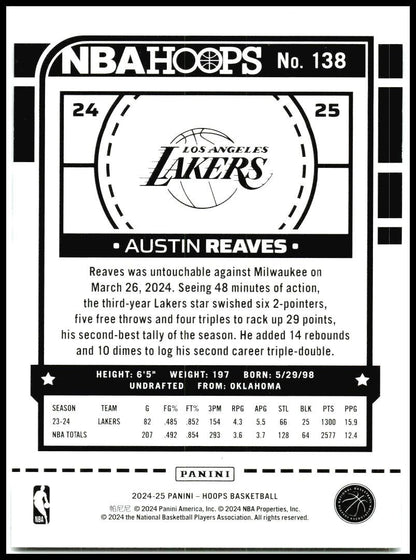 2024-25 Hoops #138 Austin Reaves Los Angeles Lakers