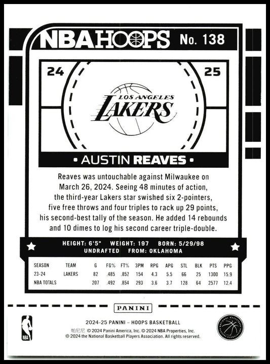 2024-25 Hoops #138 Austin Reaves Los Angeles Lakers