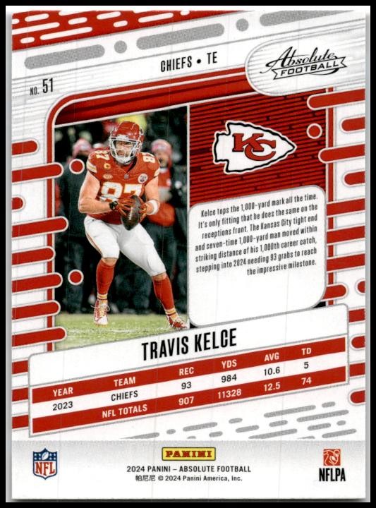 2024 Panini Absolute Red and Blue #51 Travis Kelce Kansas City Chiefs