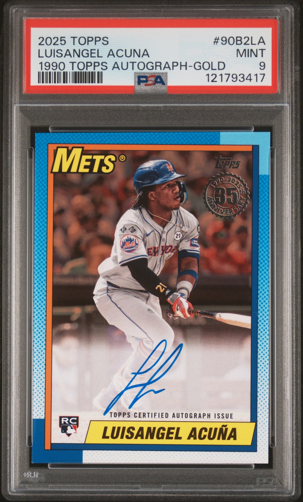 2025 Topps 1990 Topps Auto-Gold /50 #90B2LA Luisangel Acuna Mets PSA 9
