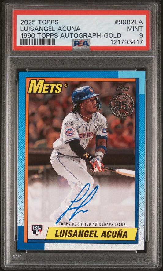 2025 Topps 1990 Topps Auto-Gold /50 #90B2LA Luisangel Acuna Mets PSA 9