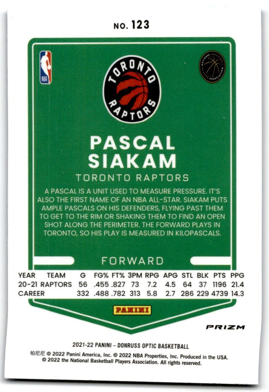 2021-22 Donruss Optic Blue Velocity Prizm Pascal Siakam Toronto Raptors #123