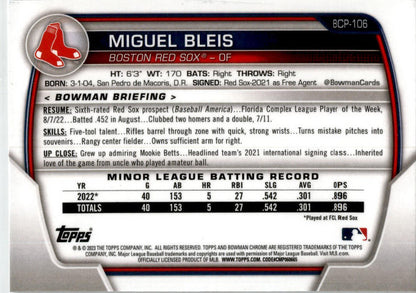 2023 Bowman Chrome #BCP-106 Miguel Bleis Boston Red Sox.