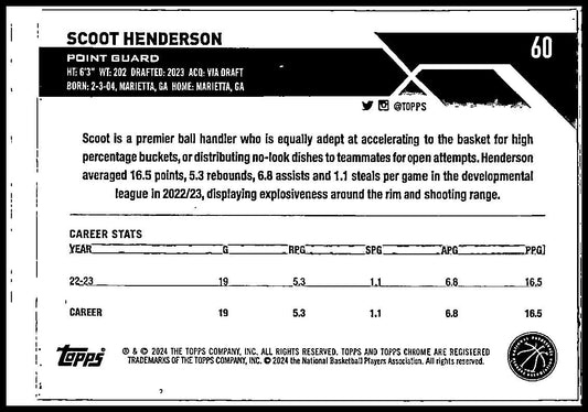 2023-24 Topps Chrome Green Logo #60 Scoot Henderson Rookie Trail Blazers