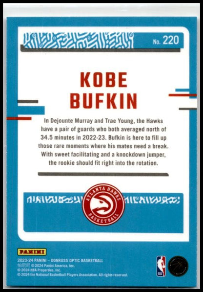 2023-24 Donruss Optic #220 Kobe Bufkin Rookie Atlanta Hawks