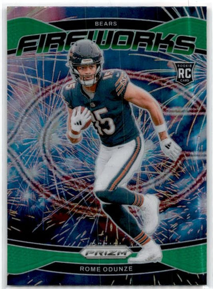2024 Panini Prizm Fireworks Green Prizm #19 Rome Odunze Chicago Bears