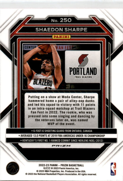 2022 Prizm Pink Ice #250 Shaedon Sharpe  Portland Trail Blazers