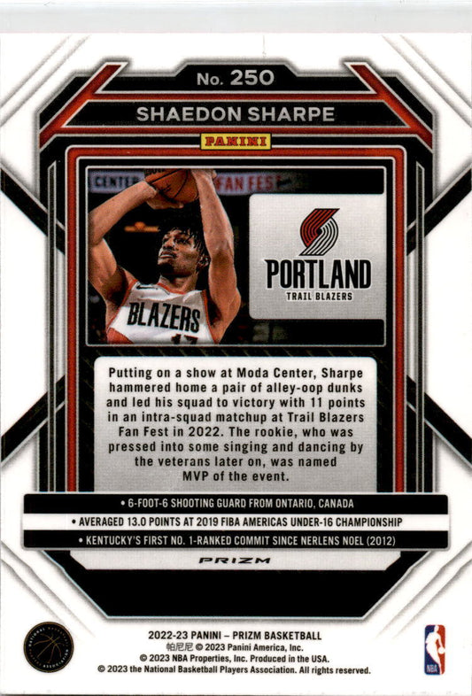 2022 Prizm Pink Ice #250 Shaedon Sharpe  Portland Trail Blazers