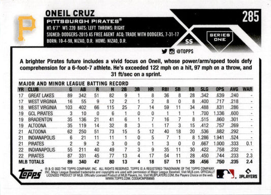 2023 Topps #285 Oneil Cruz Pittsburgh Pirates