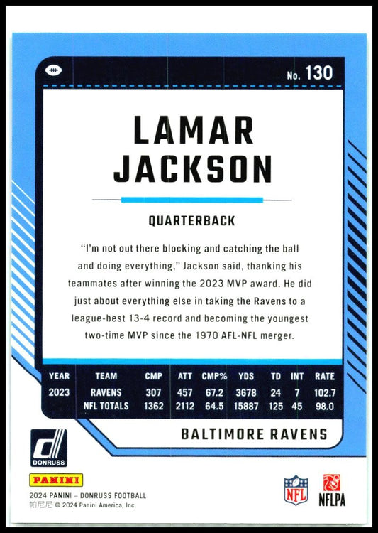 2024 Donruss Press Proof Green #130 Lamar Jackson Baltimore Ravens