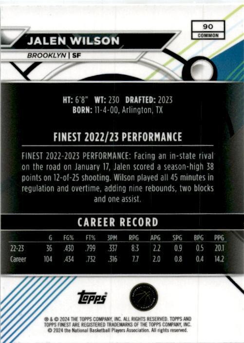 2023-24 Topps Finest #90 Jalen Wilson Nets