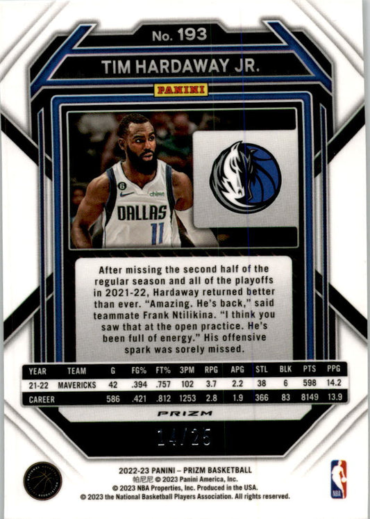 2022-23 Panini Prizm Prizms Green Pulsar #193 Tim Hardaway Jr. /25 Mavericks