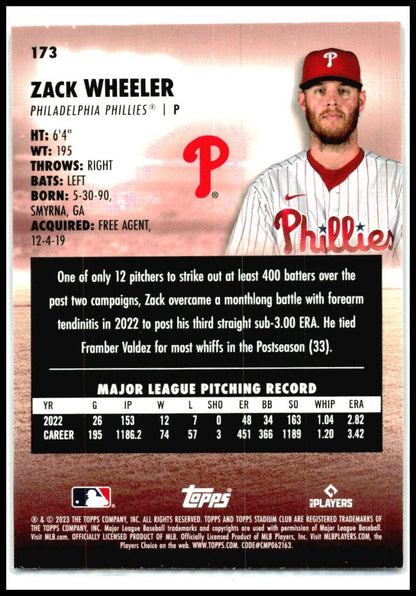 2023 Stadium Club #173 Zack Wheeler Philadelphia Phillies
