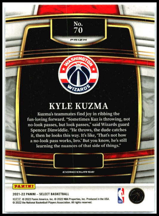 2021-22 Panini Select Blue Shimmer Prizms #70 Kyle Kuzma Washington Wizards