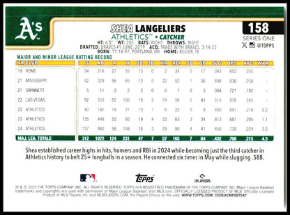 2025 Topps #158 Shea Langeliers Athletics