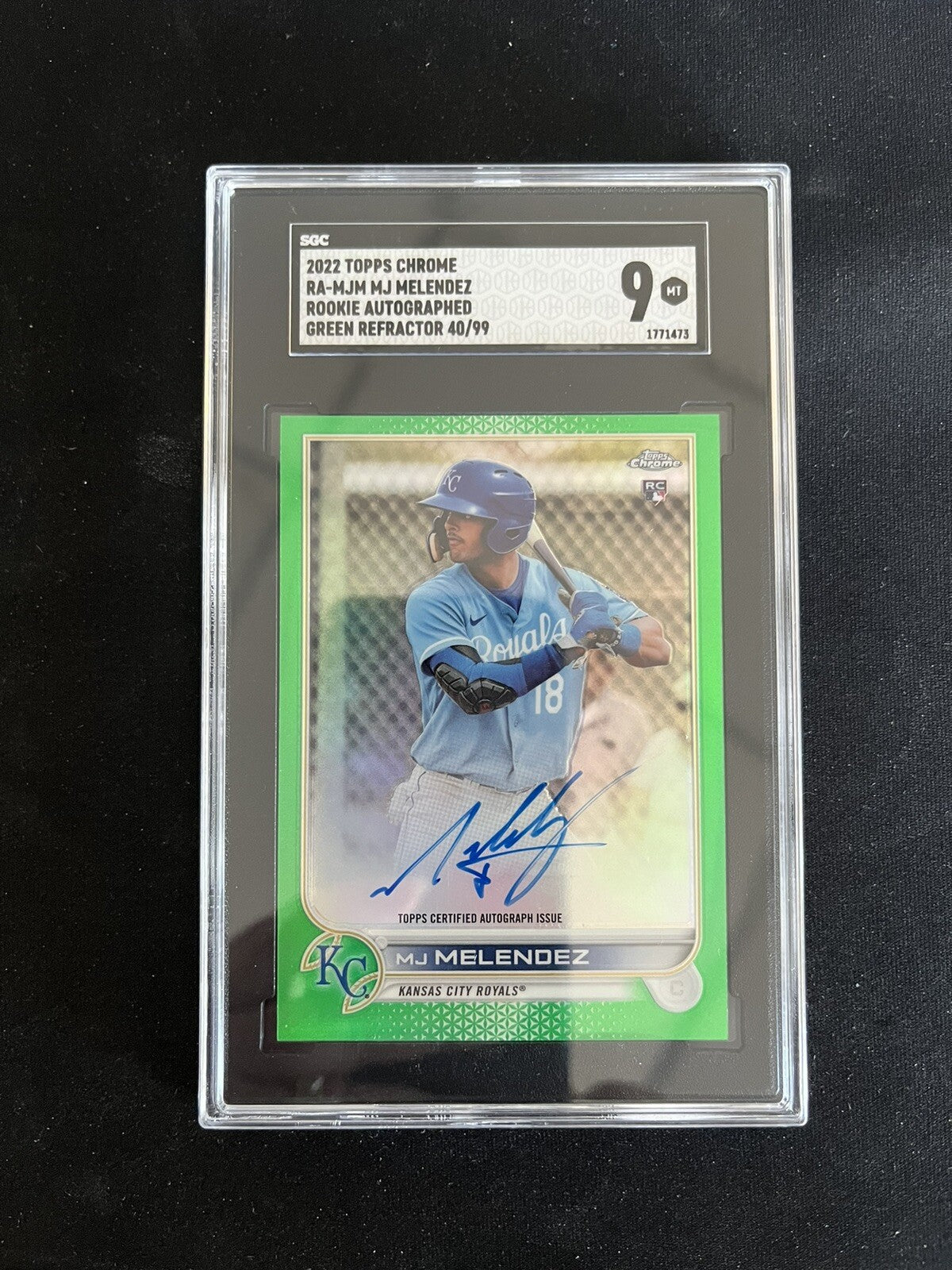 2022 Topps Chrome Green Refractor MJ Melendez Rc Autograph /99 KC Royals SGC 9