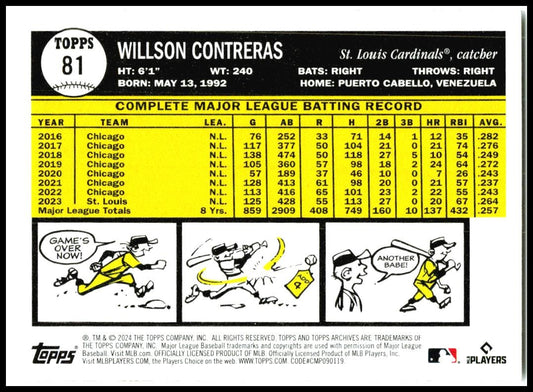 2024 Topps Archives #81 Willson Contreras St. Louis Cardinals