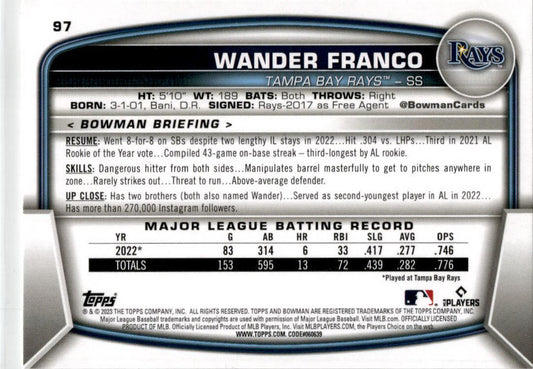 2023 Bowman #97 Wander Franco Tampa Bay Rays