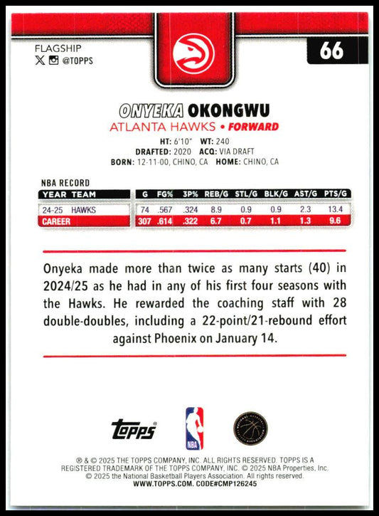 2025-26 Topps Team Logo Border SSP #66 Onyeka Okongwu Atlanta Hawks