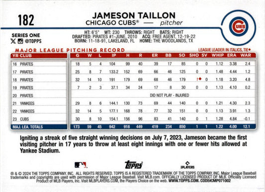 2024 Topps Gold Foil #182 Jameson Taillon