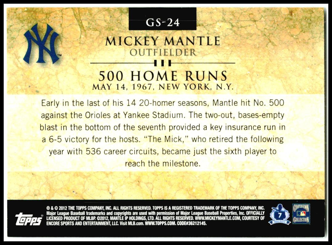 2012 Topps Gold Standard #GS-24 Mickey Mantle New York Yankees