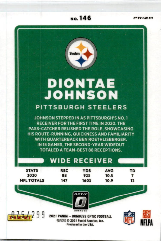 2021 Donruss Aqua Prizm #25 Diontae Johnson 075/299 Pittsburgh Steelers