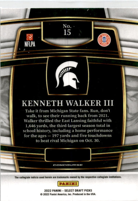 2022 Panini Select Draft Picks #15 Kenneth Walker III RC Michigan State Spartans