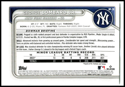 2024 Bowman Prospects #BP-79 George Lombard Jr. New York Yankees