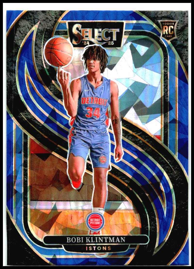 2024-25 Panini Select Blue Cracked Ice Prizm #190 Bobi Klintman Rookie Pistons