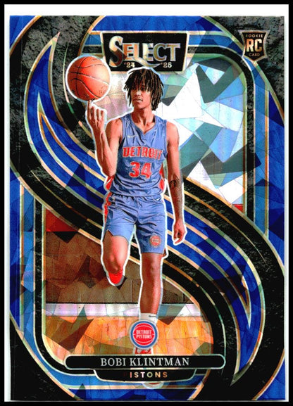 2024-25 Panini Select Blue Cracked Ice Prizm #190 Bobi Klintman Rookie Pistons