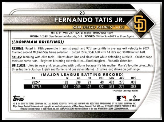 2025 Bowman #23 Fernando Tatis Jr. San Diego Padres