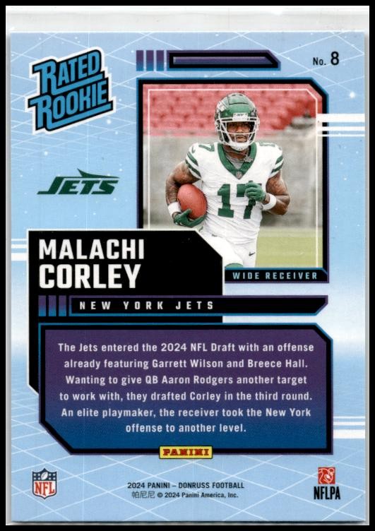 2024 Donruss Rated Rookies Retro #8 Malachi Corley New York Jets