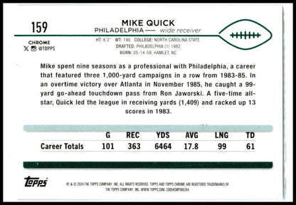 2024 Topps Chrome Sepia Refractor #159 Mike Quick Philadelphia Eagles