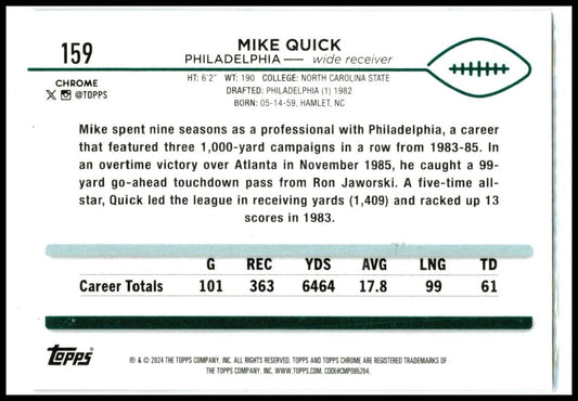 2024 Topps Chrome Sepia Refractor #159 Mike Quick Philadelphia Eagles