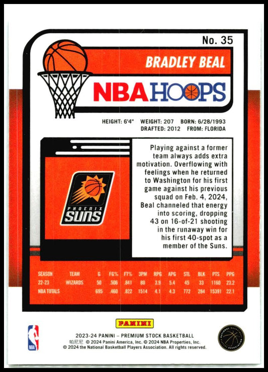 2023-24 Hoops Premium Stock #35 Bradley Beal Phoenix Suns