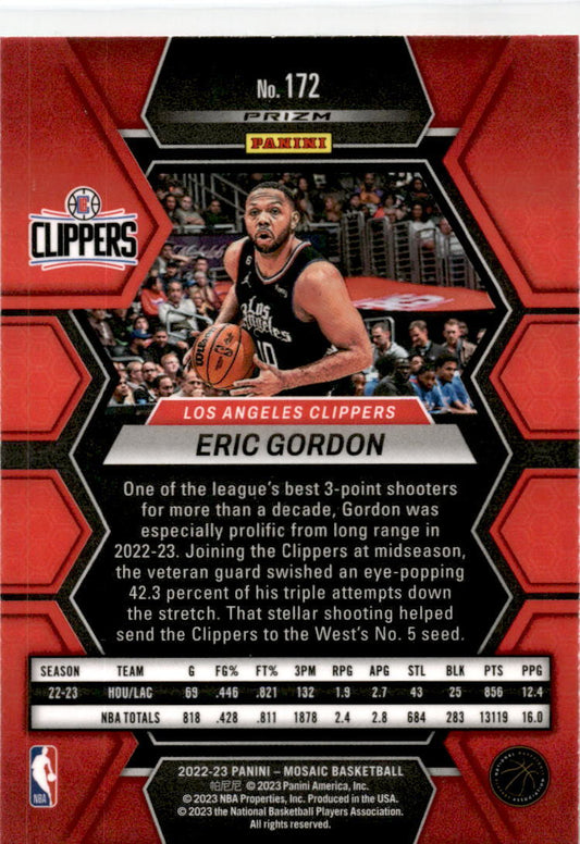 2022-23 Panini Mosaic Green Prizm #172 Eric Gordon Los Angeles Clippers