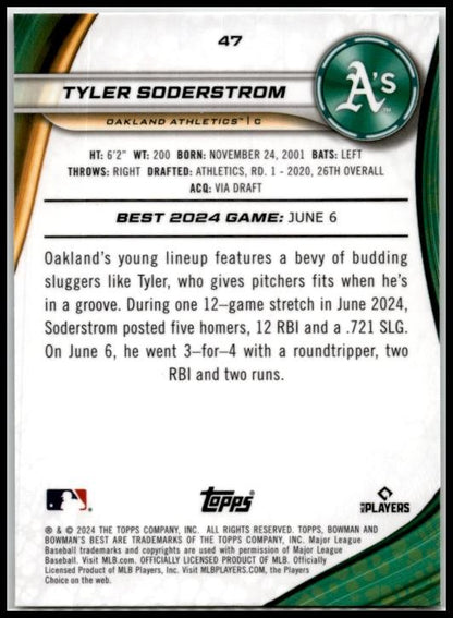 2024 Bowman's Best Refractors #47 Tyler Soderstrom Rookie Oakland Athletics