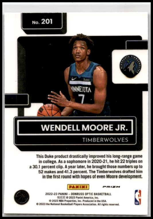 2022-23 Donruss Optic Red Wave #201 Wendell Moore Jr. Minnesota Timberwolves